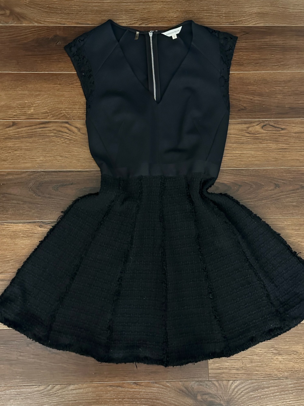Rebecca Taylor Black Textured Circle Skirt Dress